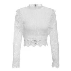 Crop Top Dentelle Blanc Manche Longue