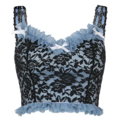 Crop Top Dentelle Bleu