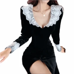 Robe Dentelle Noire Longue -Universdentelle RobeDentelleNoireLongue 2