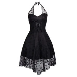 Robe Noir Dentelle Mi-Longue