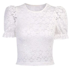 Top Dentelle Blanche Manches Courtes