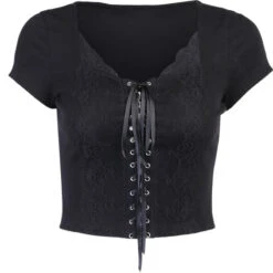 Top Manche Courte Dentelle Noir