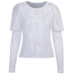 Top Manches Longues Dentelle Blanc