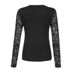 Veste Dentelle Noire -Universdentelle kfH341a46046bf74333bc3a210e64f067b5mMode Dentelle Couture Chemisier Chemise Boutons V Cou T shirt D contract Automne Hiver Dames Femmes