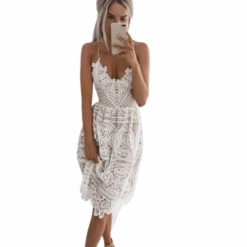 Robe Dos Nu Dentelle -Universdentelle kfHLB10ExsQlLoK1RjSZFuq6xn0XXaISexy femmes dentelle Midi robe de soir e col en V profond crois dos nu au removebg preview